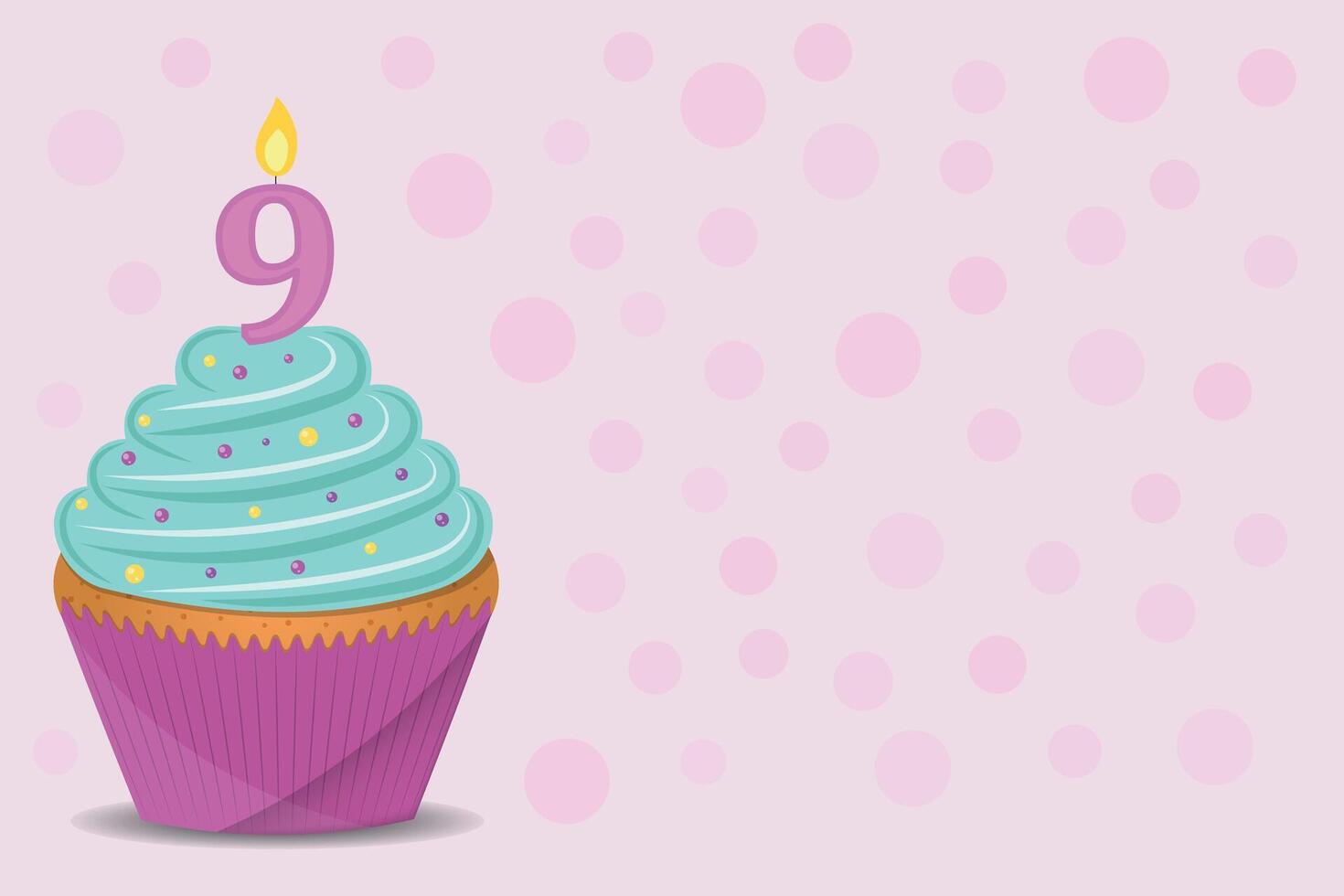 Background with birthday cupcake with number 9 candle. vector