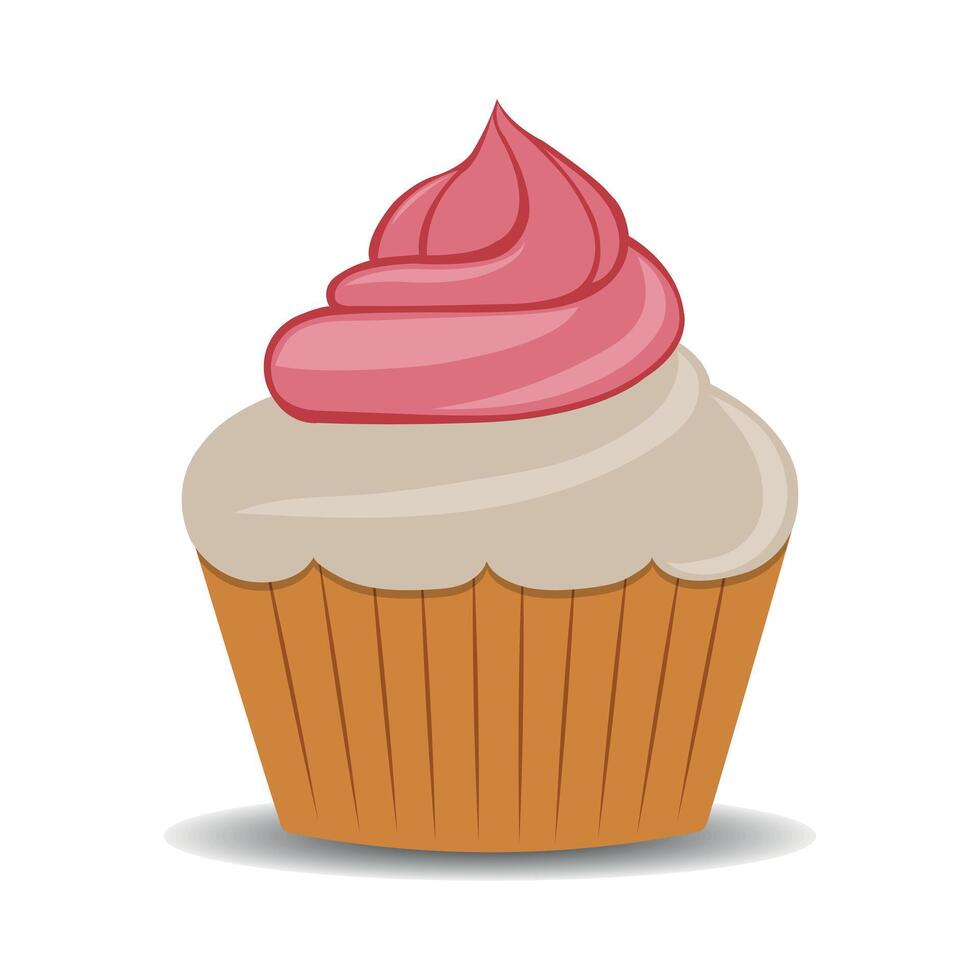 Cupcake with white and pink cream on a transparent background. vector