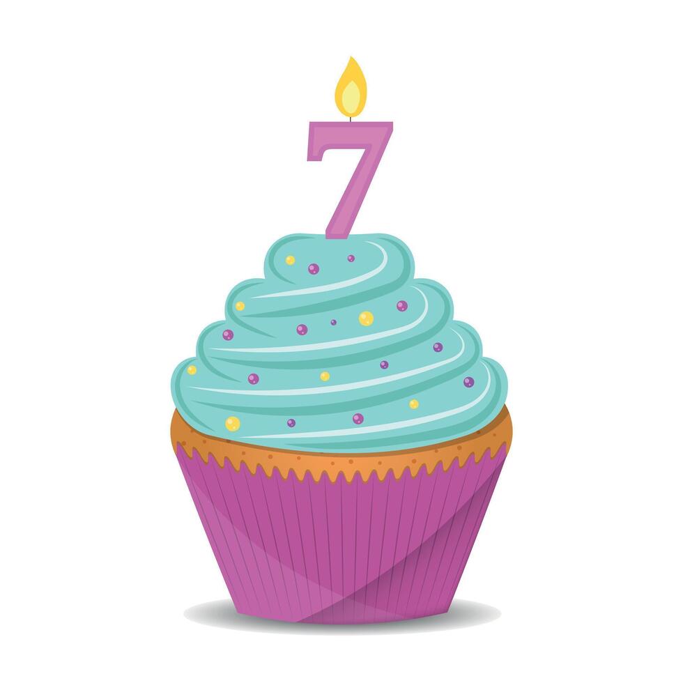 Birthday cupcake with number 6 candle. vector