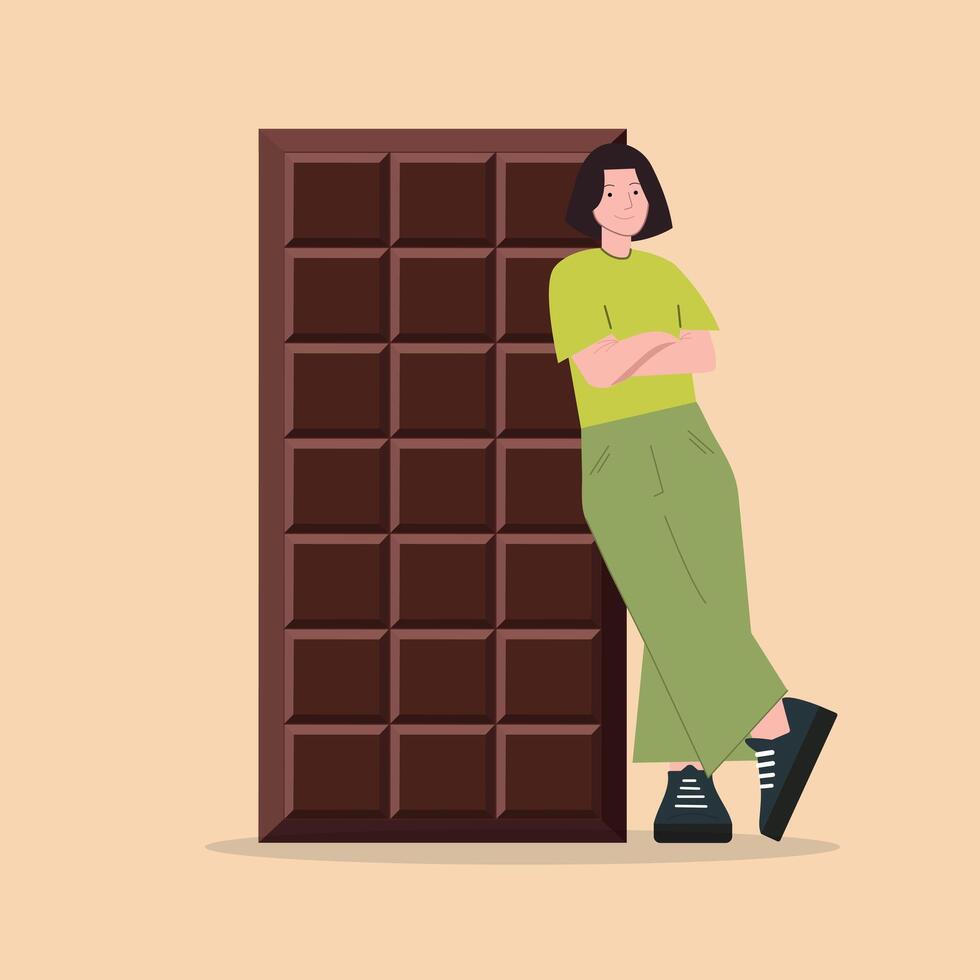 Man near a large chocolate bar vector