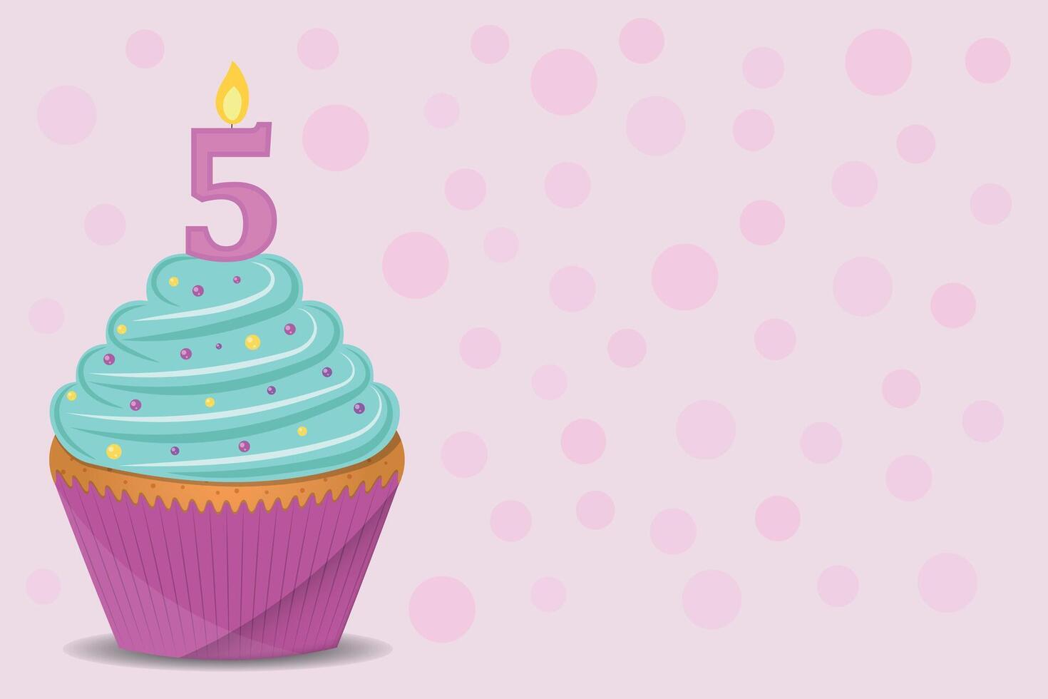 Background with birthday cupcake with number 5 candle. vector