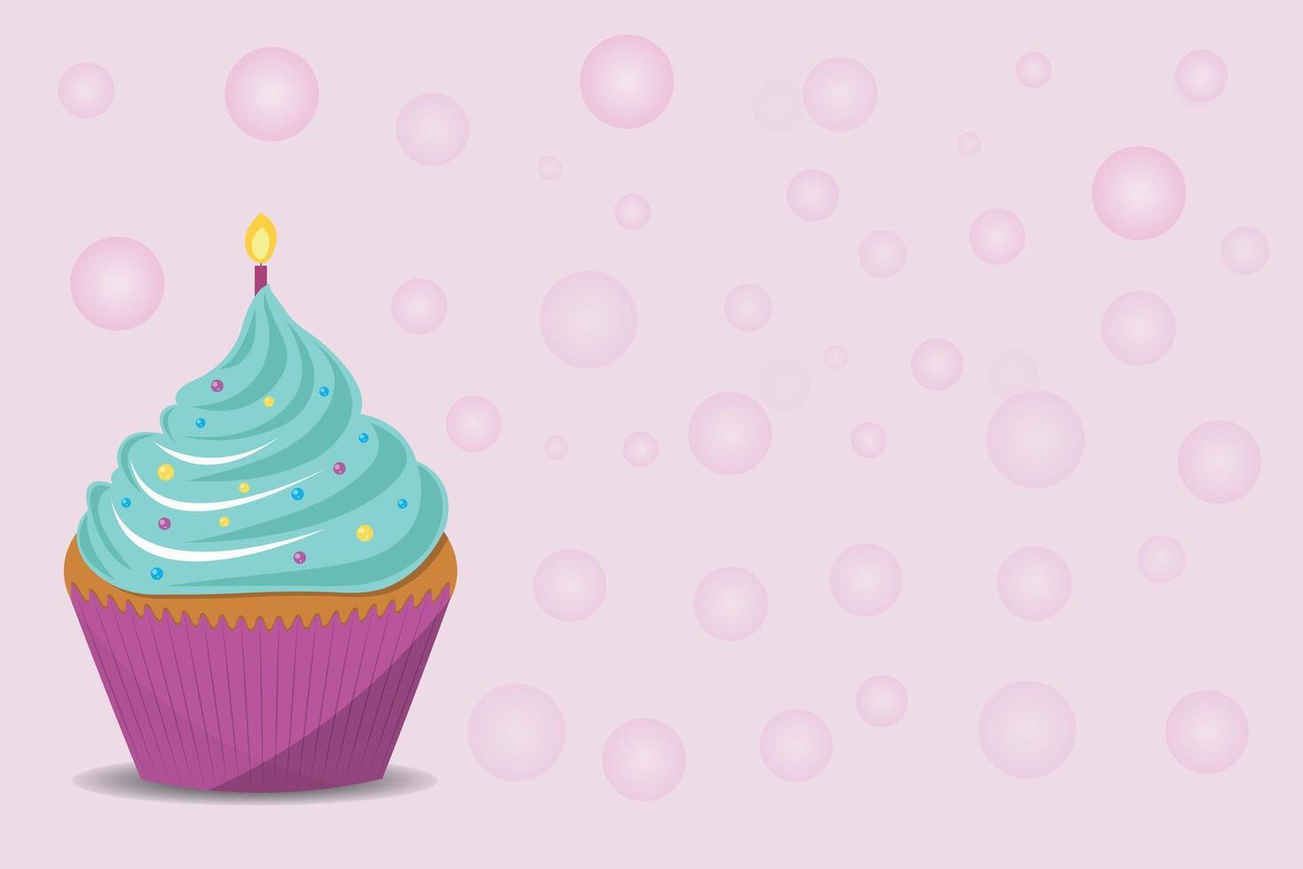 Background with birthday cupcake with candle. vector