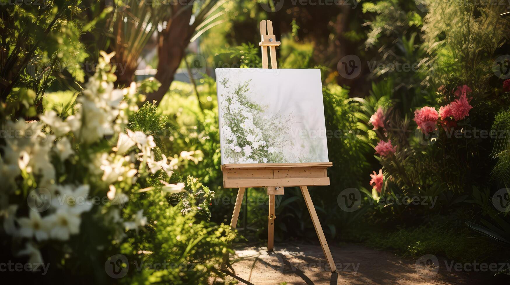 greenery wooden easel with white canvas photo