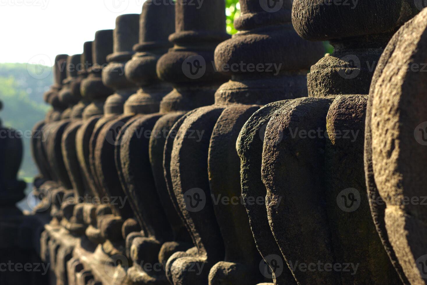 A row of statue and ornament on prambanan temple in Yogyakarta photo