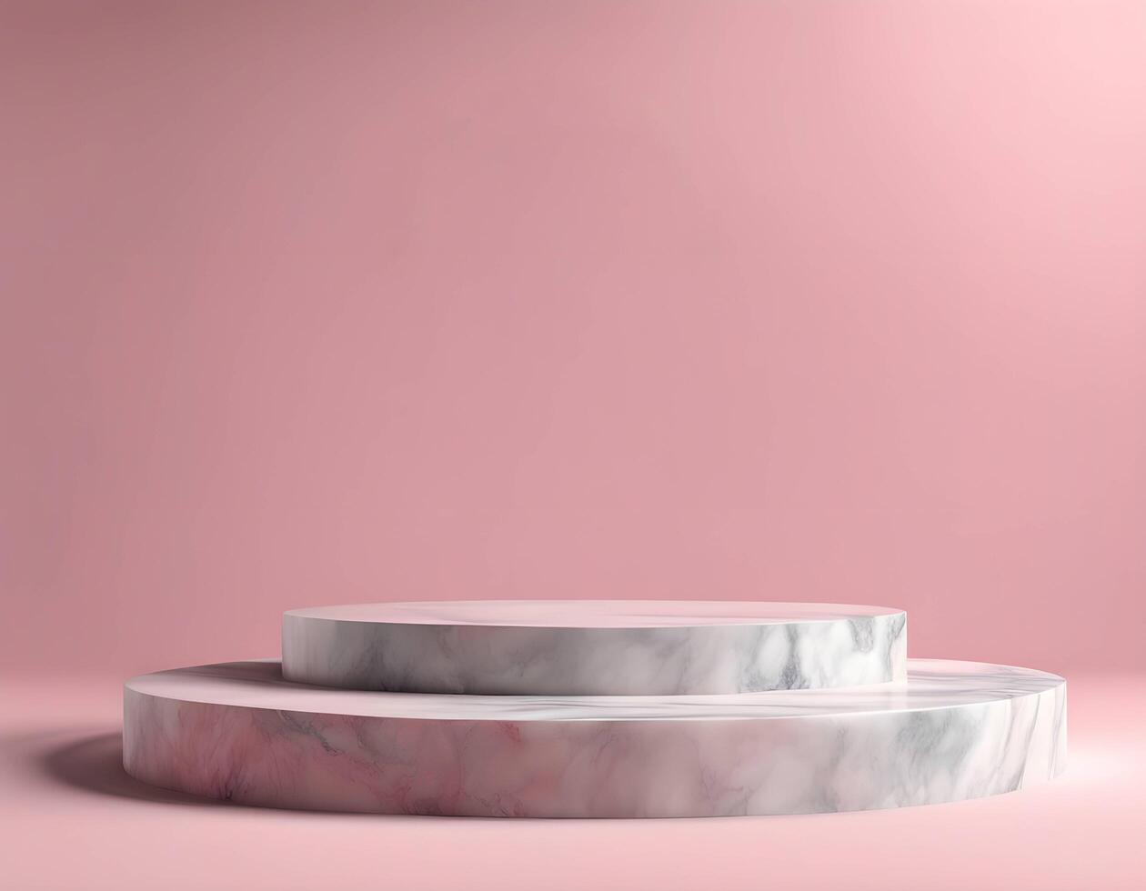 3D Double cylindrical marble base for displaying products on a pink background photo