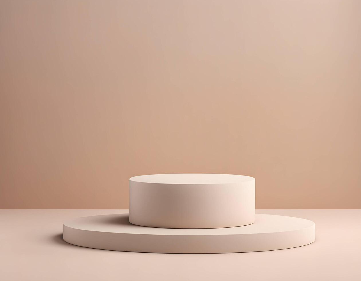 Simple Minimal scene template with empty product podium, cosmetic product showcases. Pastel cream and beige colors 3d rendering scene photo