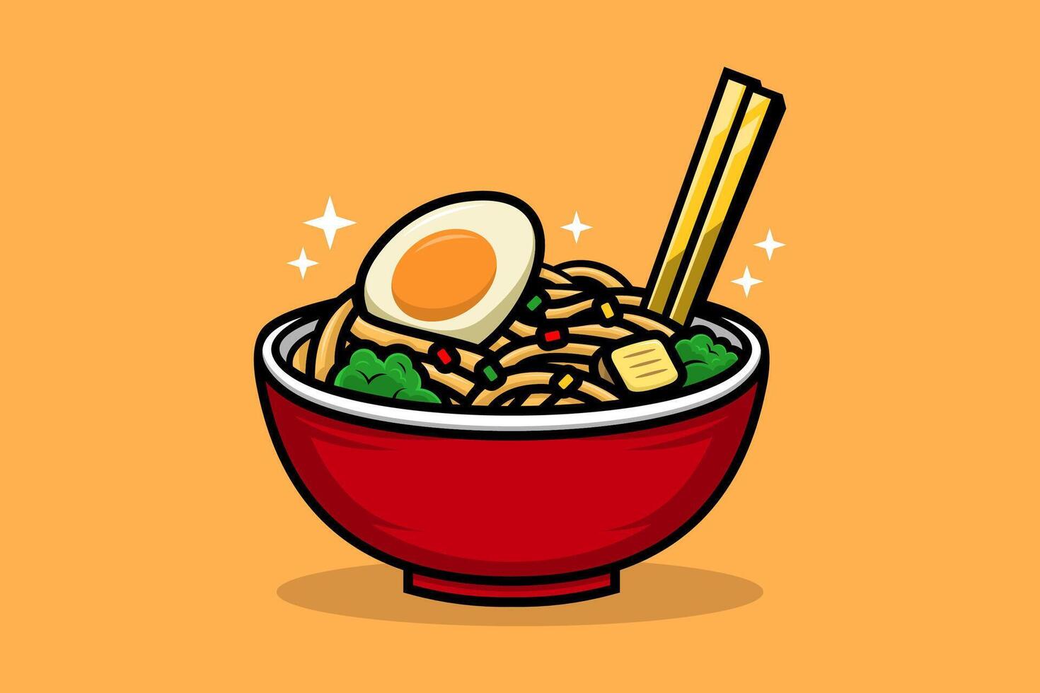 Illustration of Noodles with Egg in Red Bowl. Isolated Food Icon Concept. Flat Cartoon Style Suitable for Landing Page, Banner, Sticker, Background vector