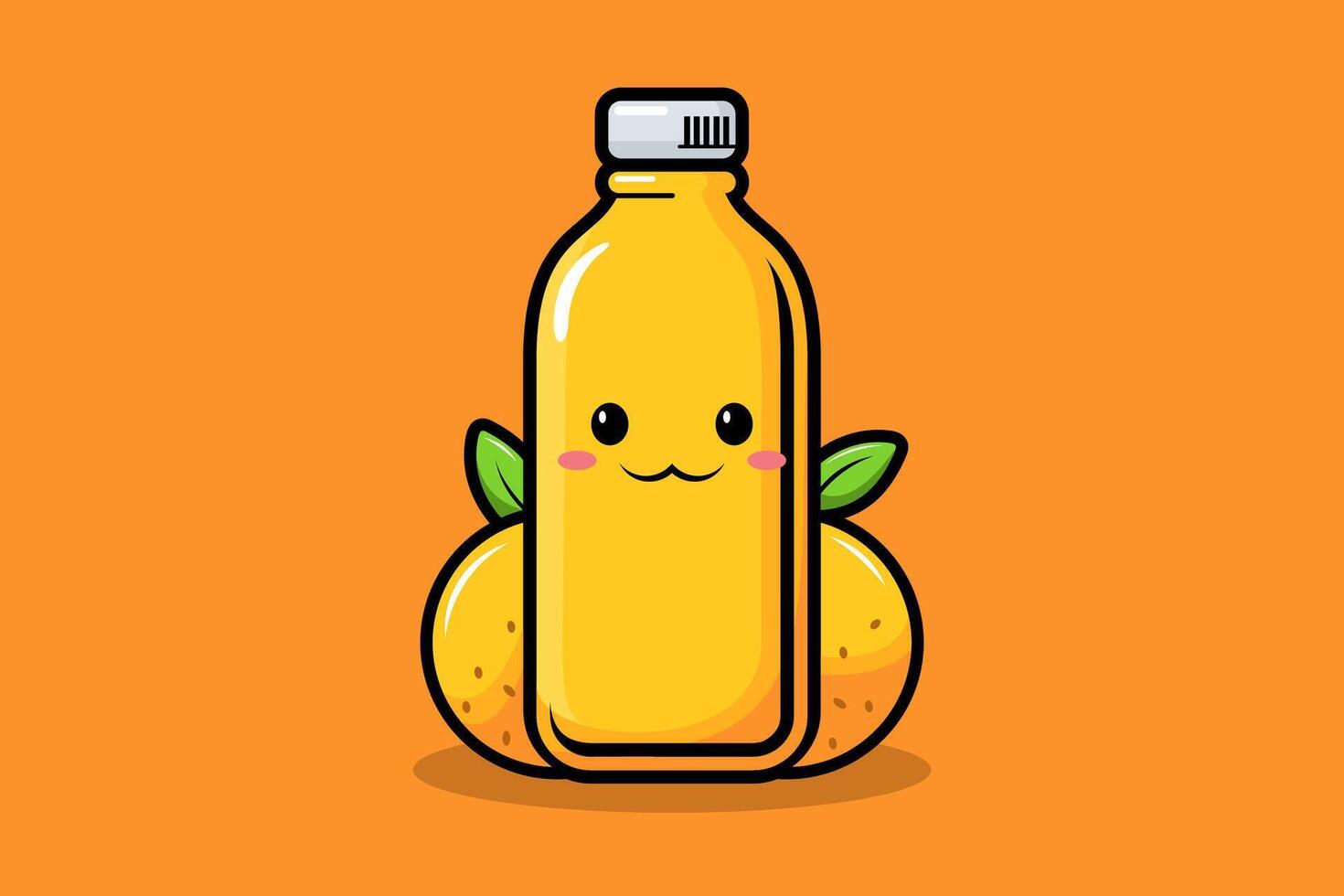 Cute Mascot Illustration of a Bottle of Orange Juice. Flat Cartoon Style Suitable for Landing Page, Banner, Sticker, Background vector