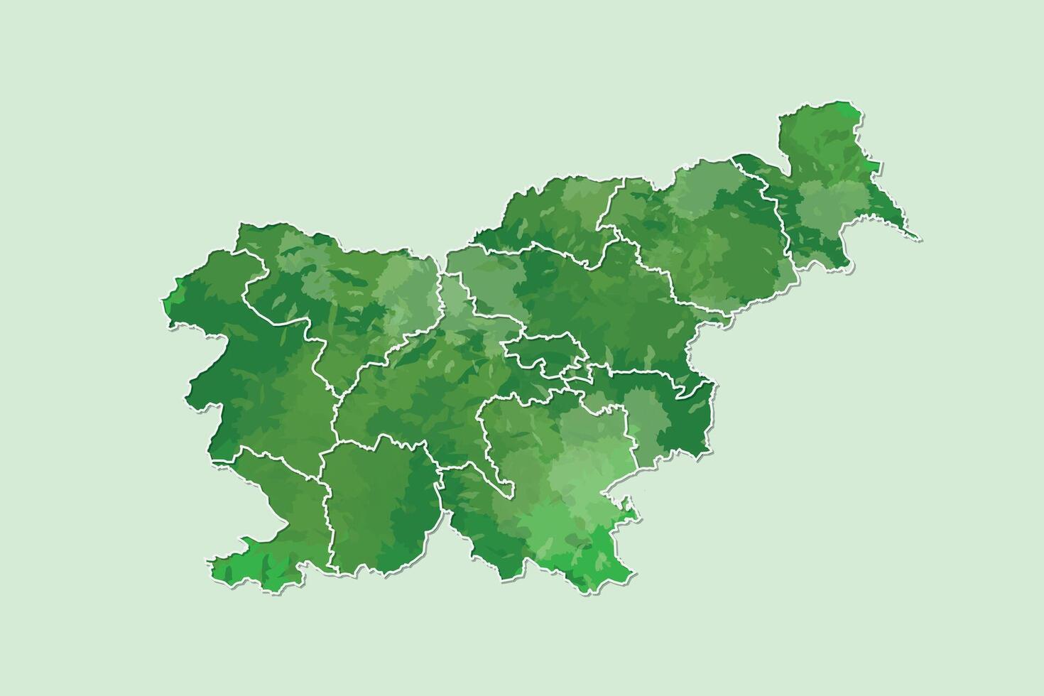 Slovenia watercolor map of green color with border lines of different divisions or regions vector