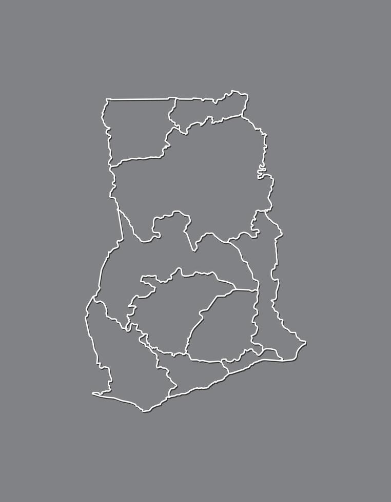 Ghana map with border lines of regions using gray color on dark background vector