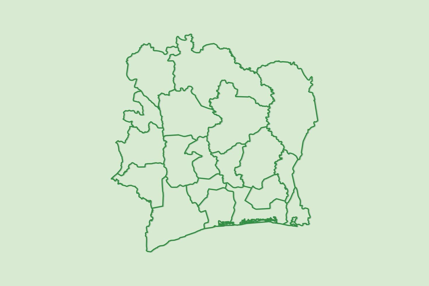 Ivory Coast map with border lines of districts using dark green color on light background vector