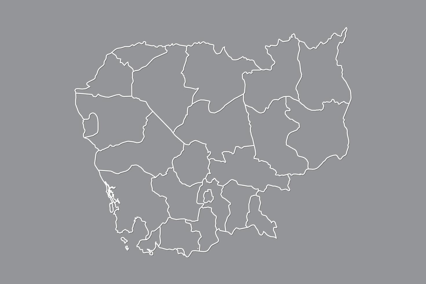 Cambodia map with border lines of provinces using gray color on dark background vector
