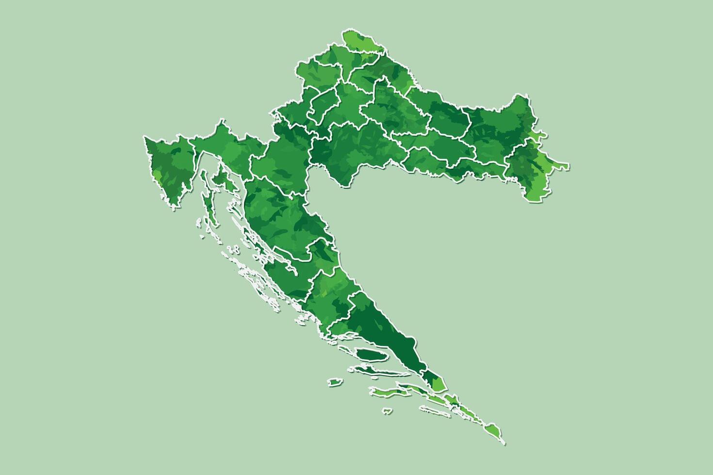 Croatia watercolor map of green color with border lines of different regions or counties vector