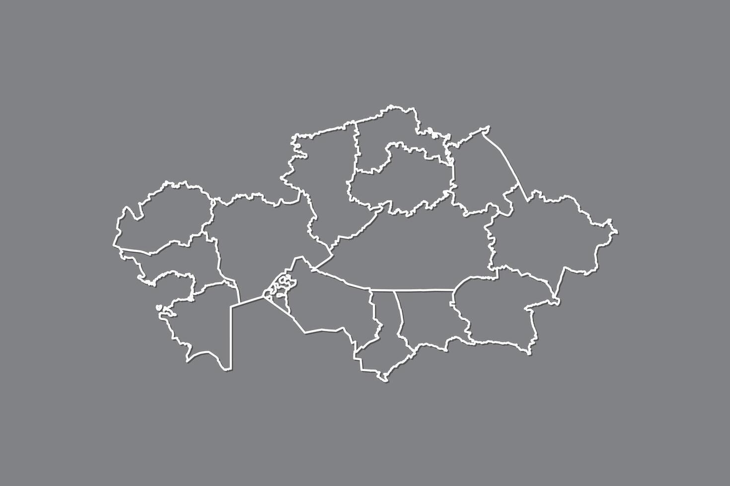 Kazakhstan map with border lines of provinces using gray color on dark background vector