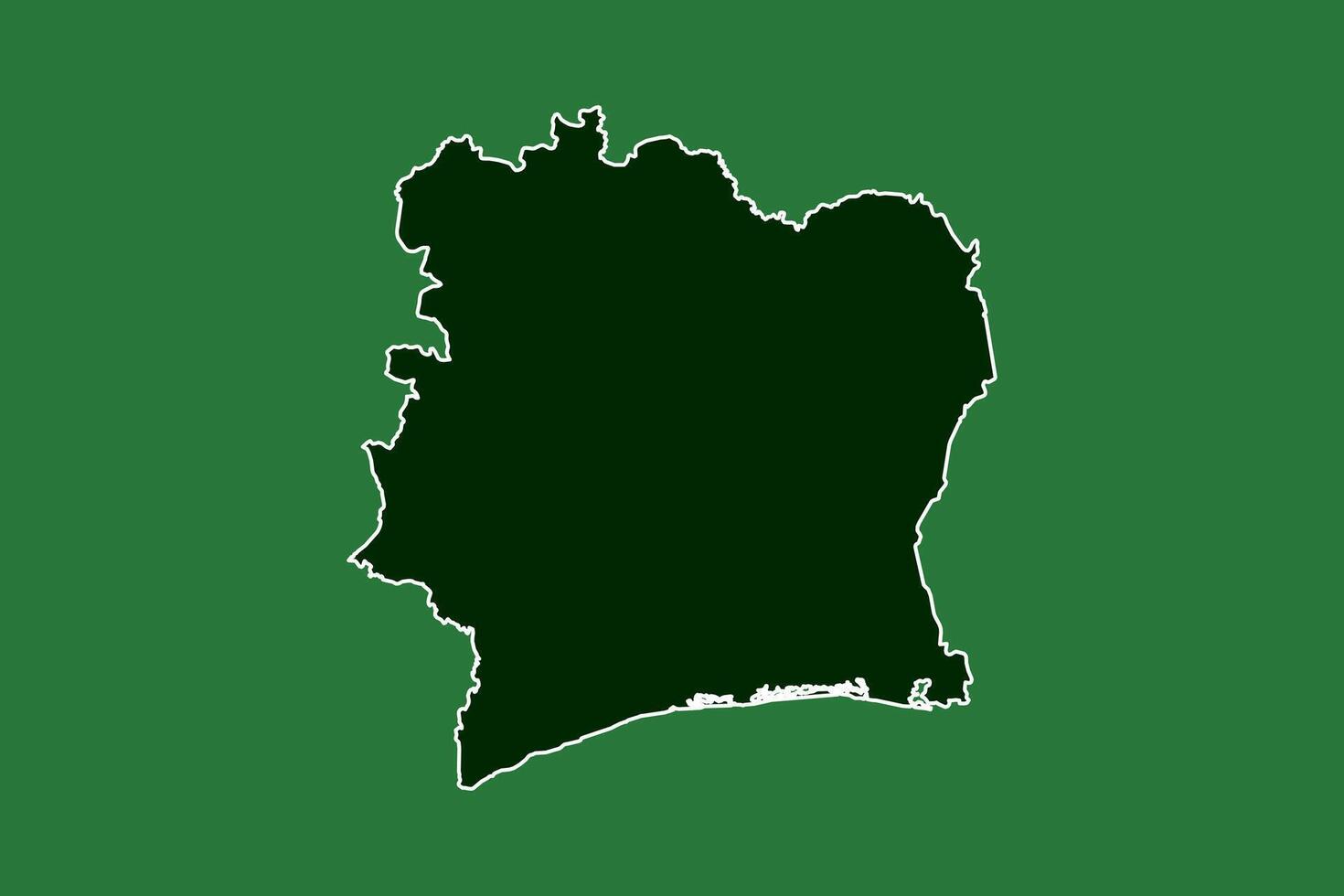 Ivory Coast map with single border line boundary using green color area on dark background vector