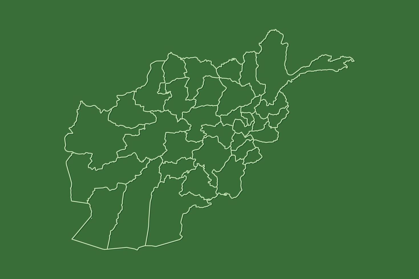 Afghanistan map with border lines of provinces using green color on dark background vector