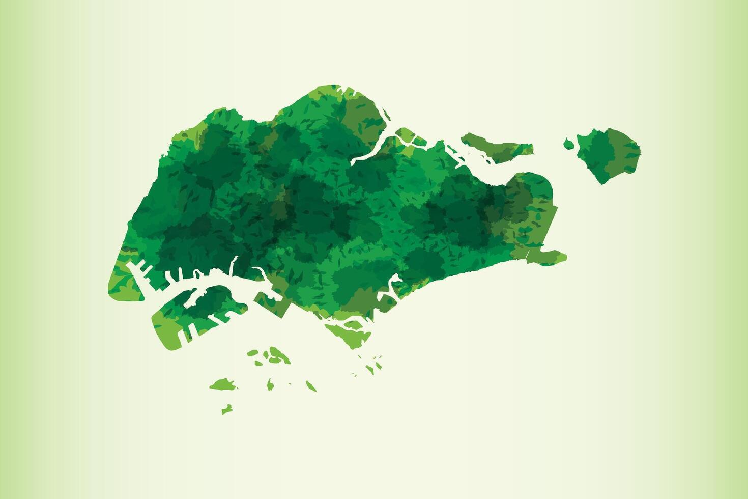 Singapore watercolor map of green color on light background using paint brush vector