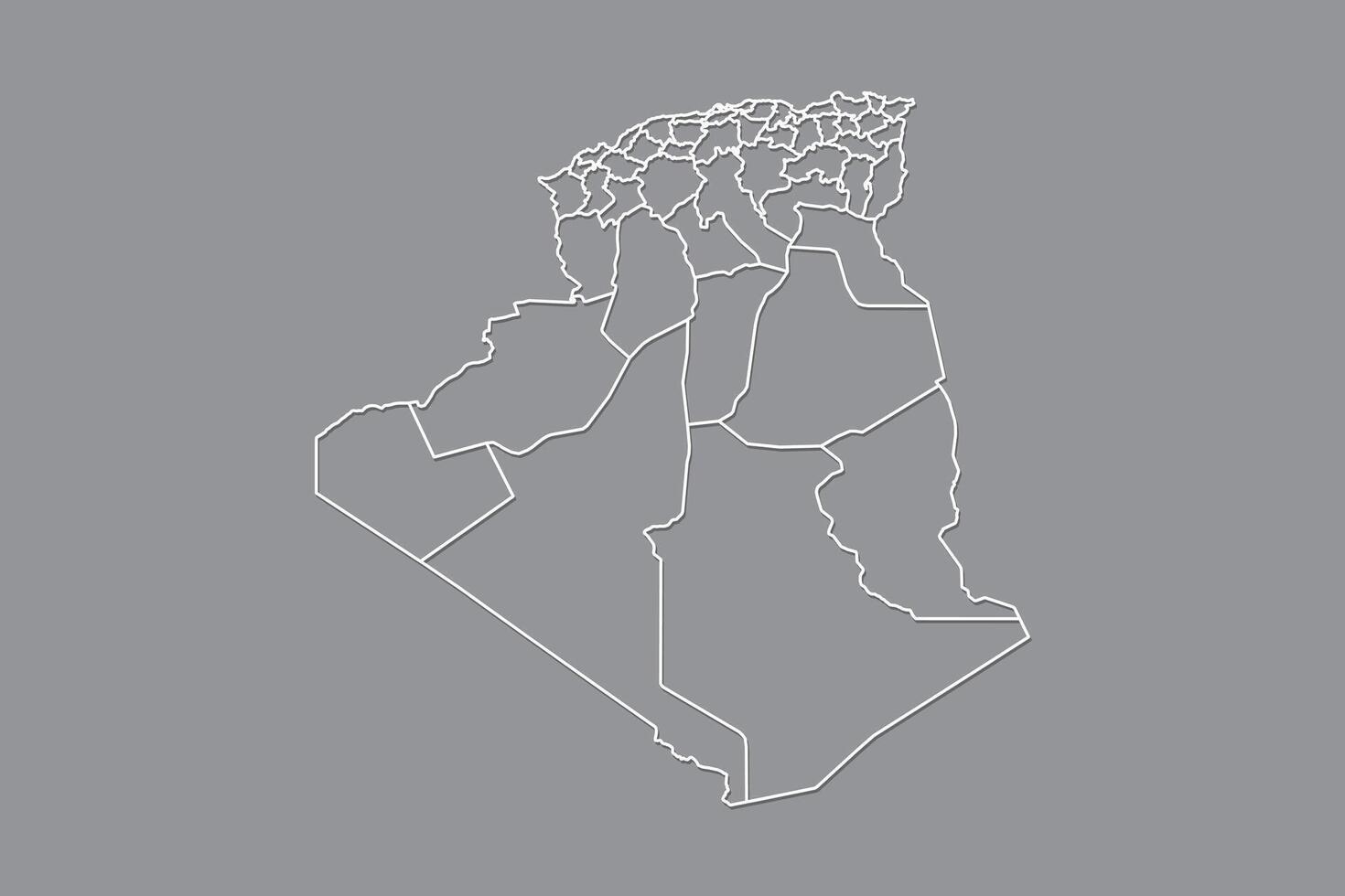Algeria map with border lines of provinces using gray color on dark background vector