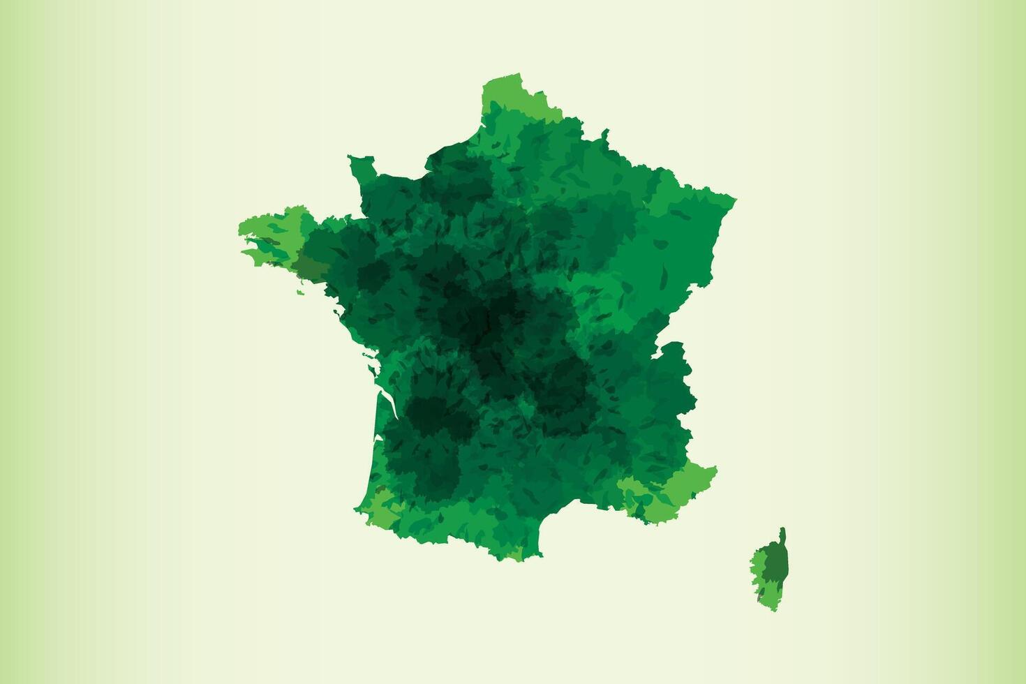 France watercolor map of green color on light background using paint brush vector