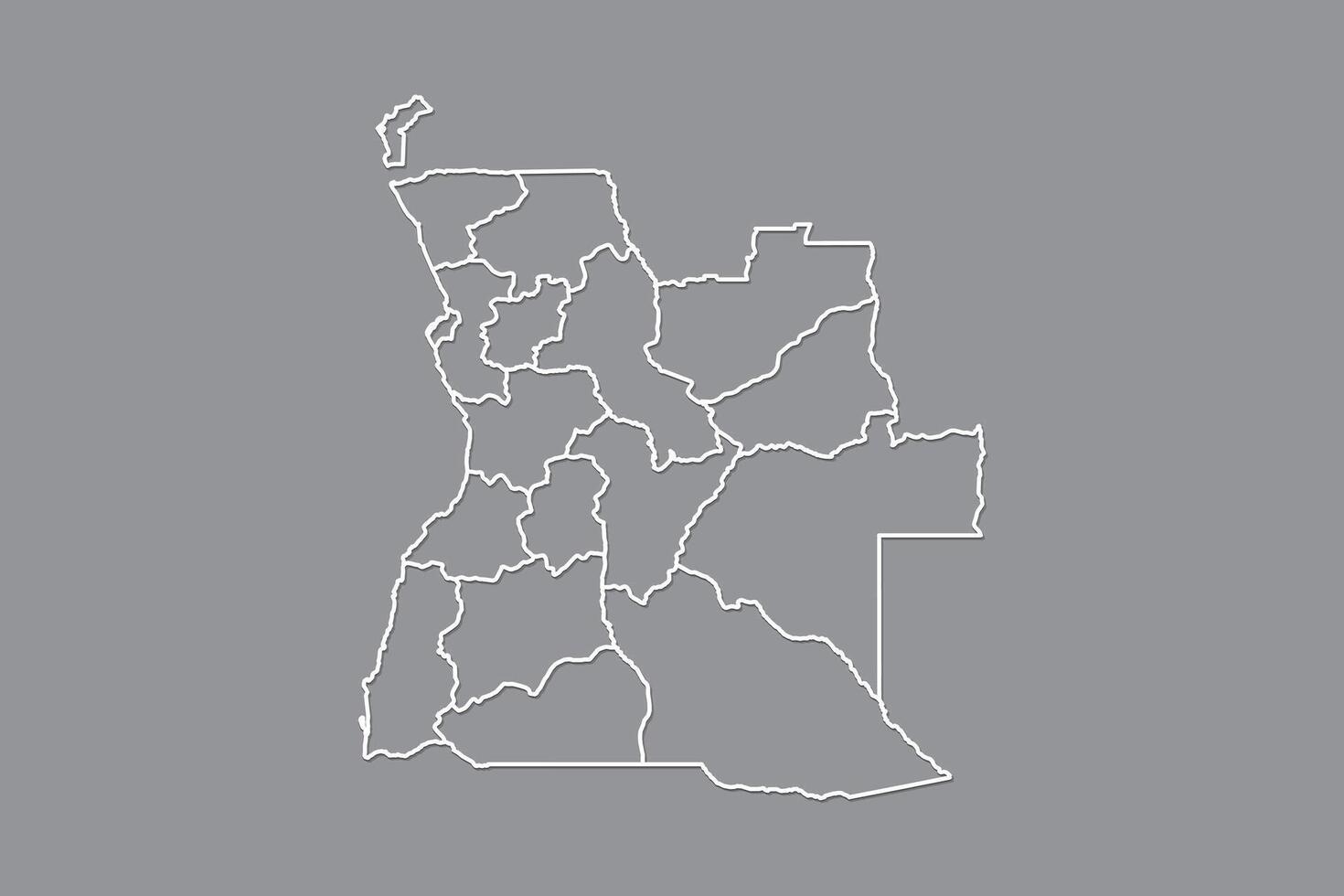 Angola map with border lines of provinces using gray color on dark background vector