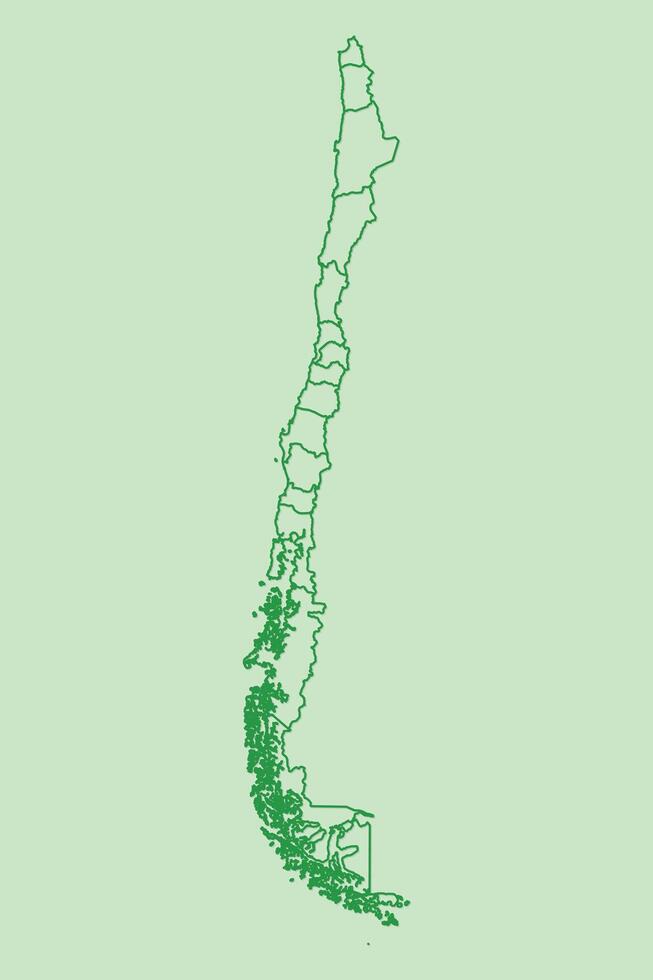 Chile map with border lines of regions using dark green color on light background vector