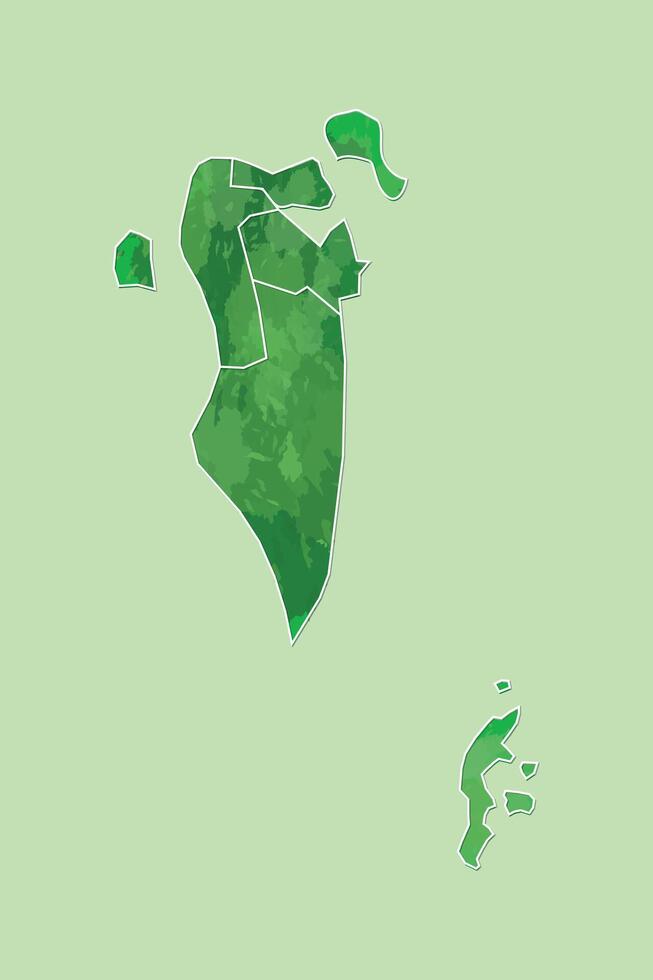 Bahrain watercolor map of green color with border lines of different cities on light background vector