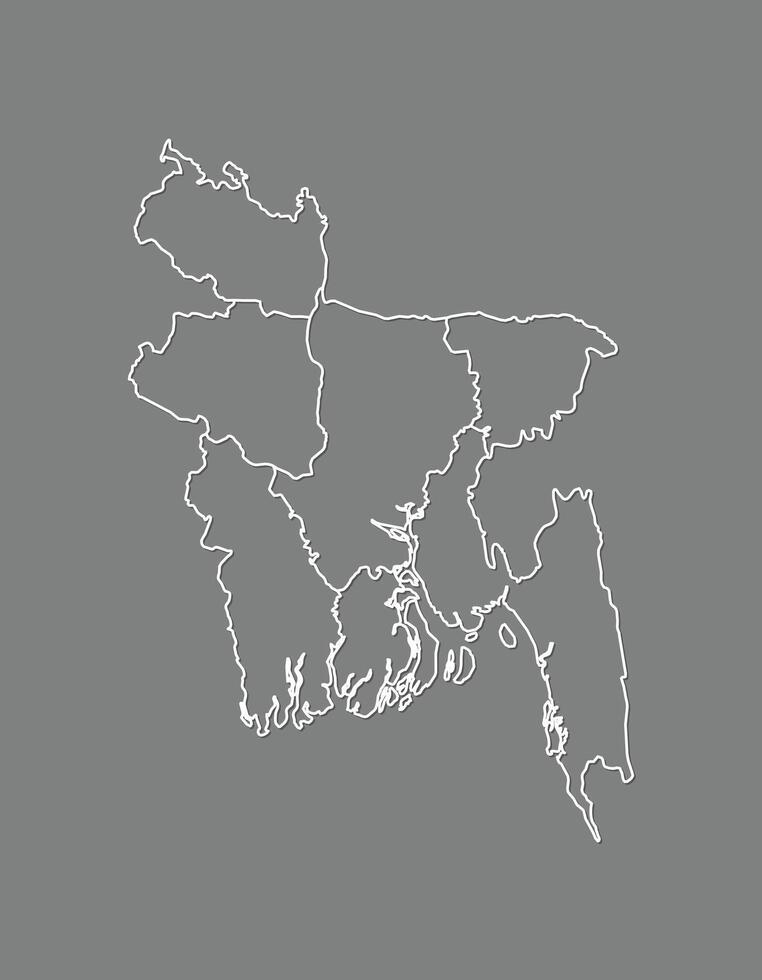 Bangladesh map with border lines of divisions using gray color on dark background vector