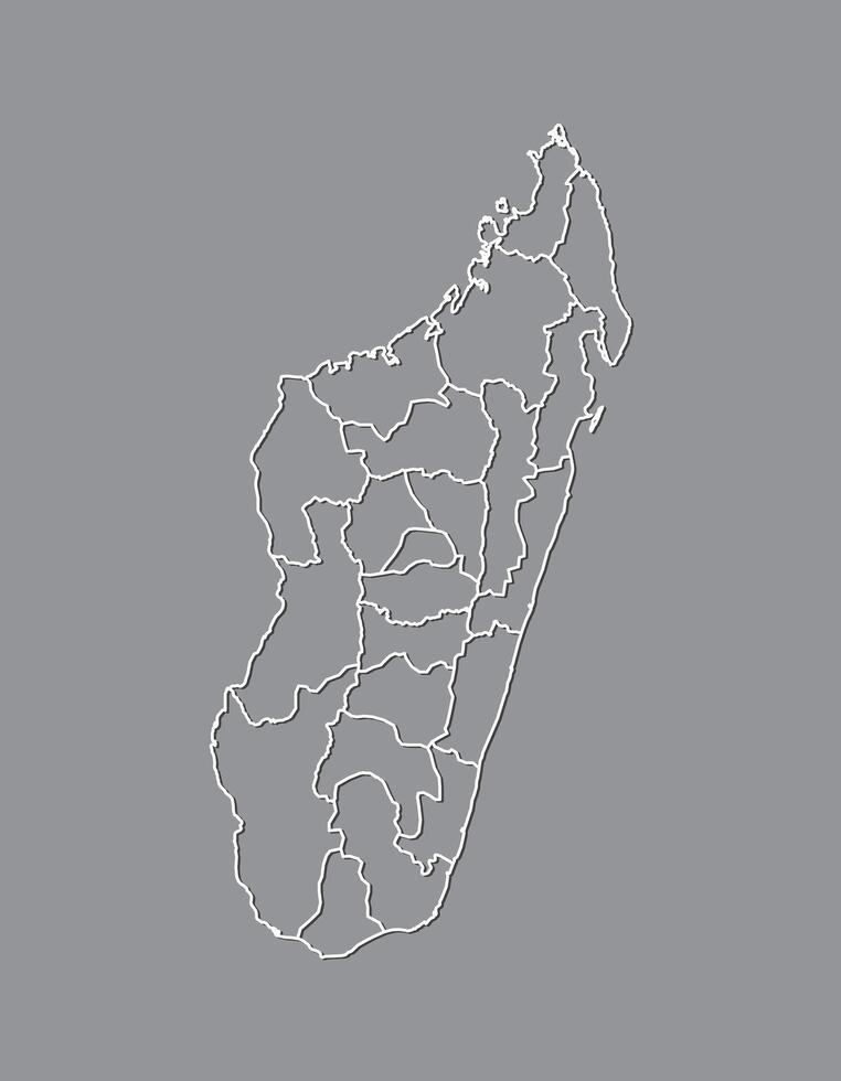 Madagascar map with border lines of regions using gray color on dark background vector