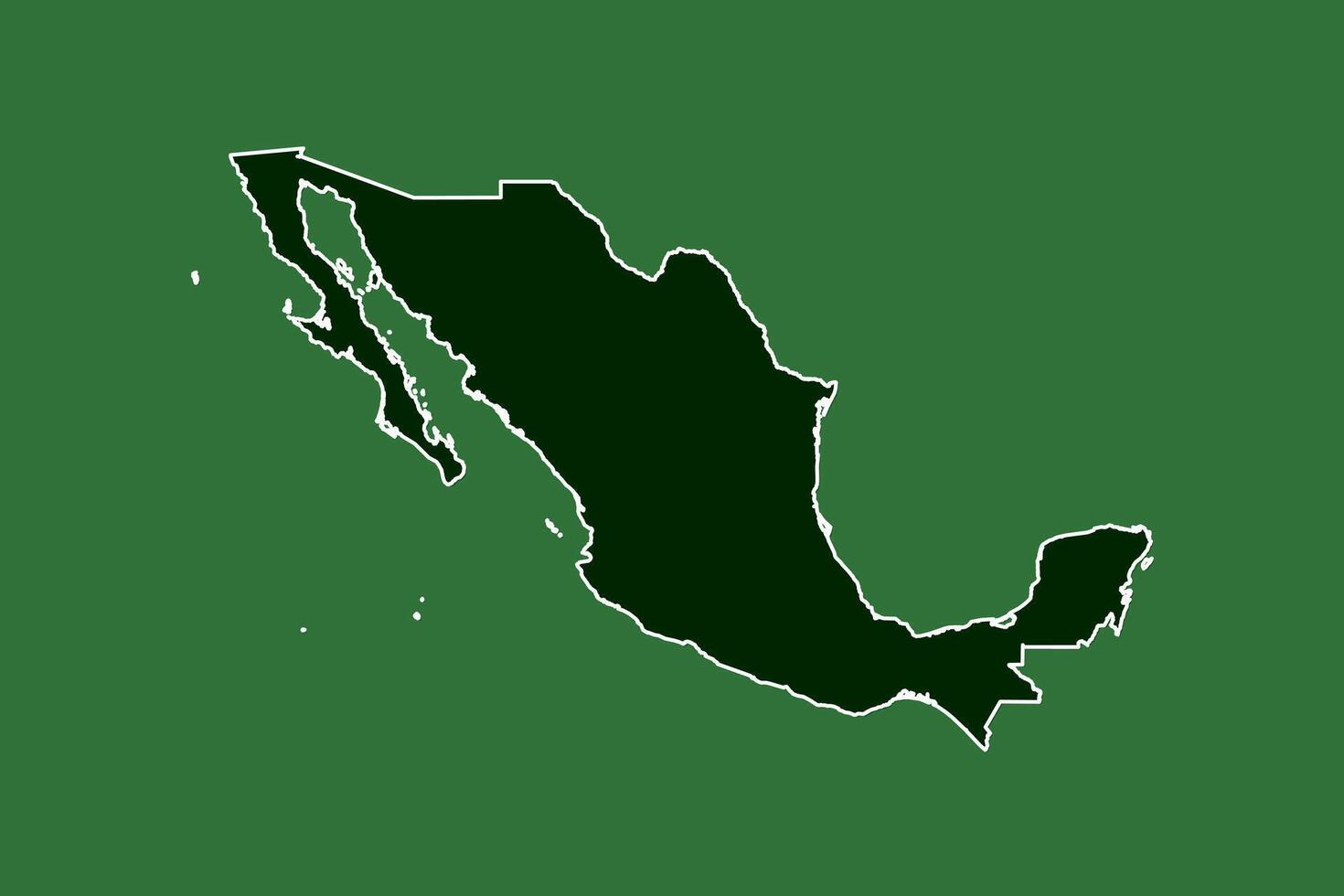 Mexico map with single border line boundary using green color area on dark background vector
