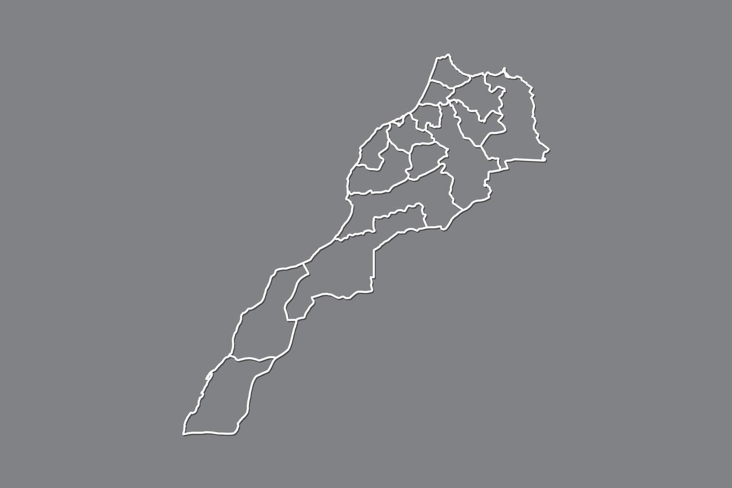 Morocco map with border lines of regions using gray color on dark background vector