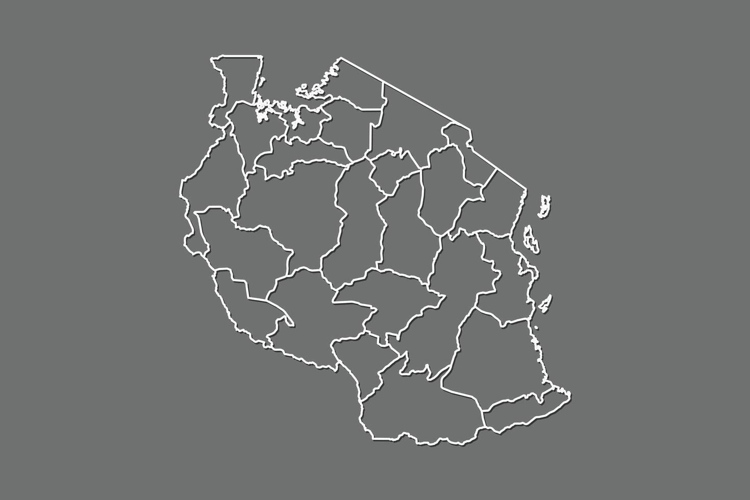 Tanzania map with border lines of regions using gray color on dark background vector