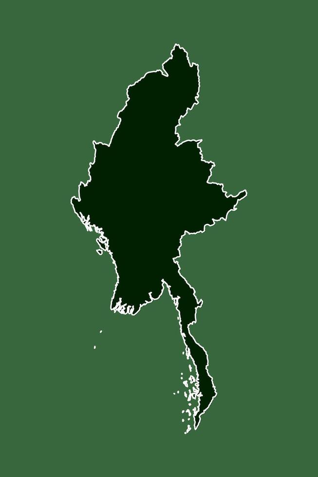 Myanmar map with single border line boundary using green color area on dark background vector