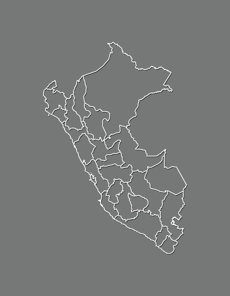 Peru map with border lines of regions using gray color on dark background vector