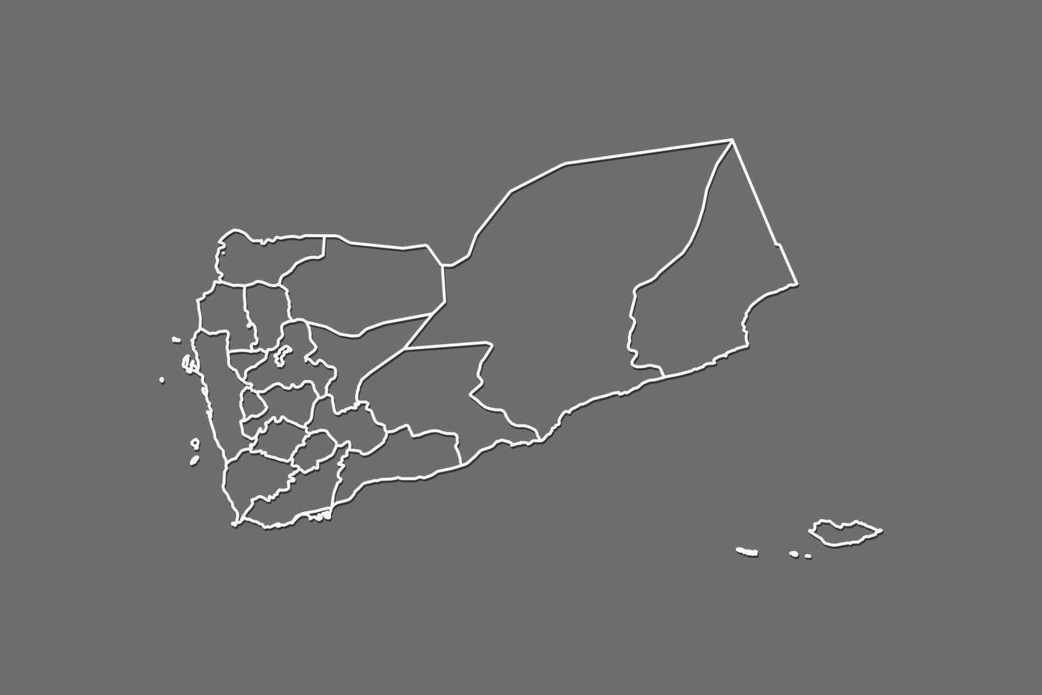 Yemen map with border lines of regions using gray color on dark background vector