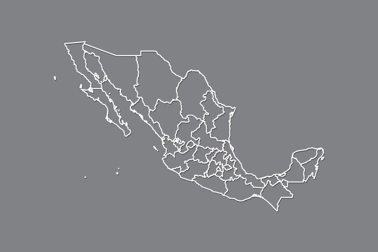Mexico map with border lines of states using gray color on dark background vector