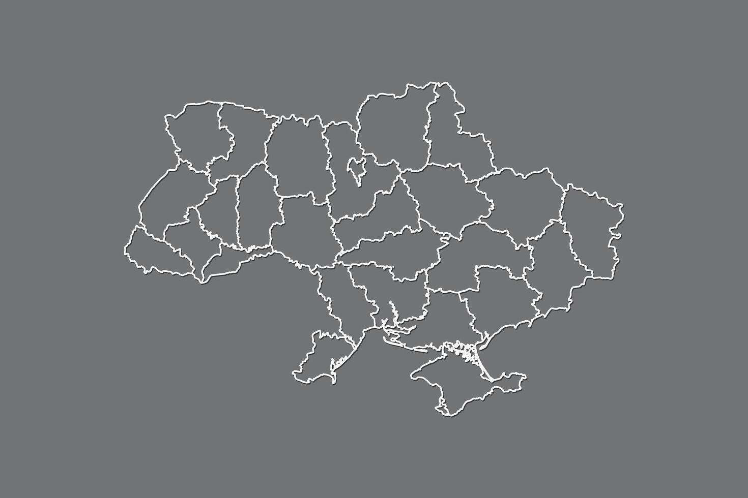 Ukraine map with border lines of regions using gray color on dark background vector