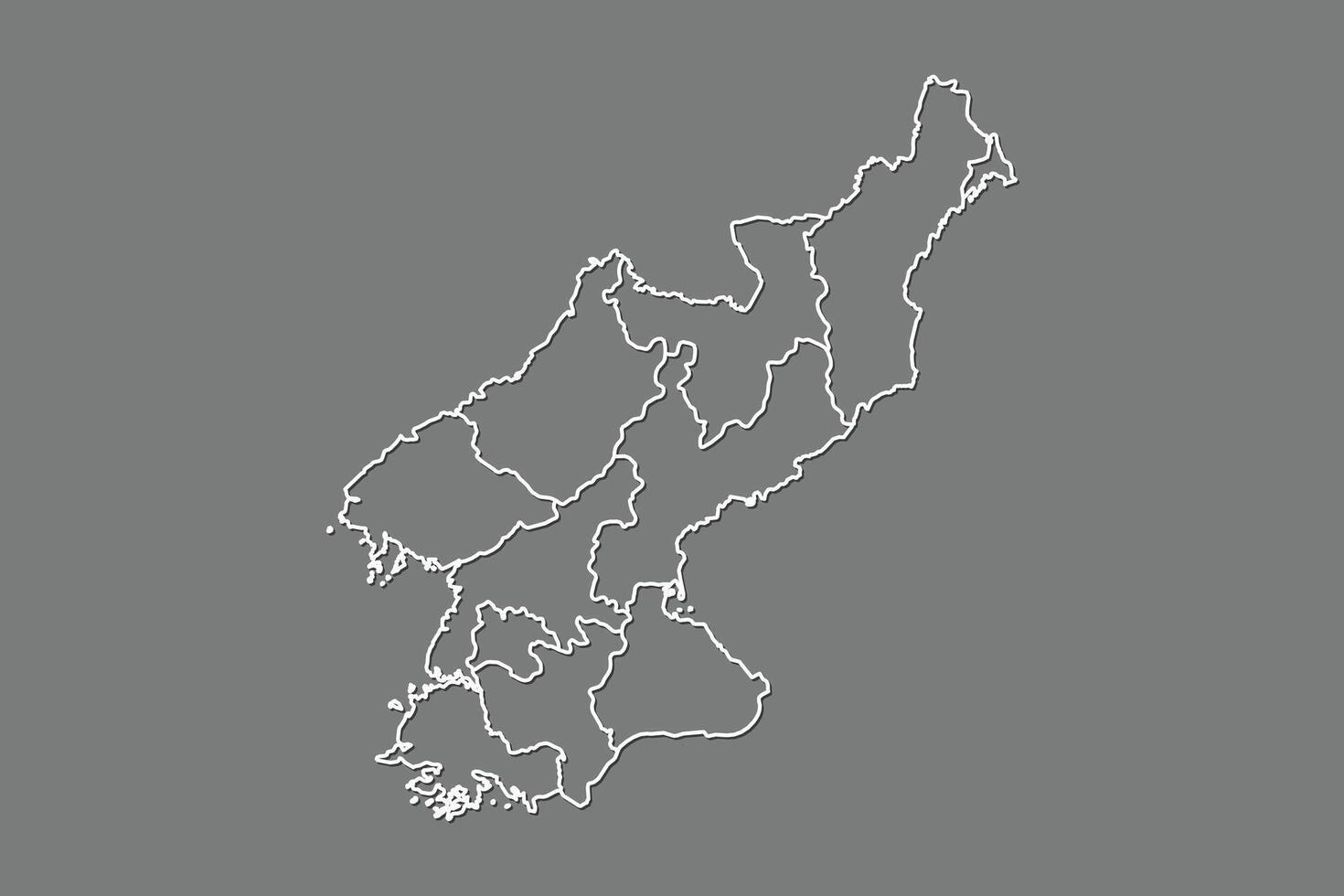 North Korea map with border lines of provinces using gray color on dark background vector