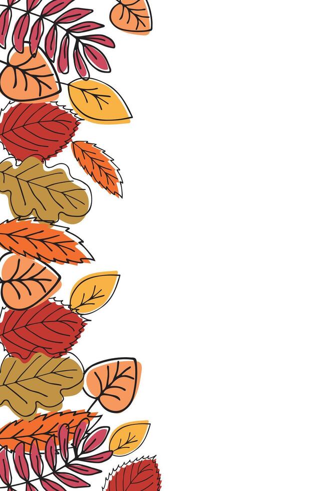 Horizontal banner with autumn leaves in doodle style. There is a place for text. vector
