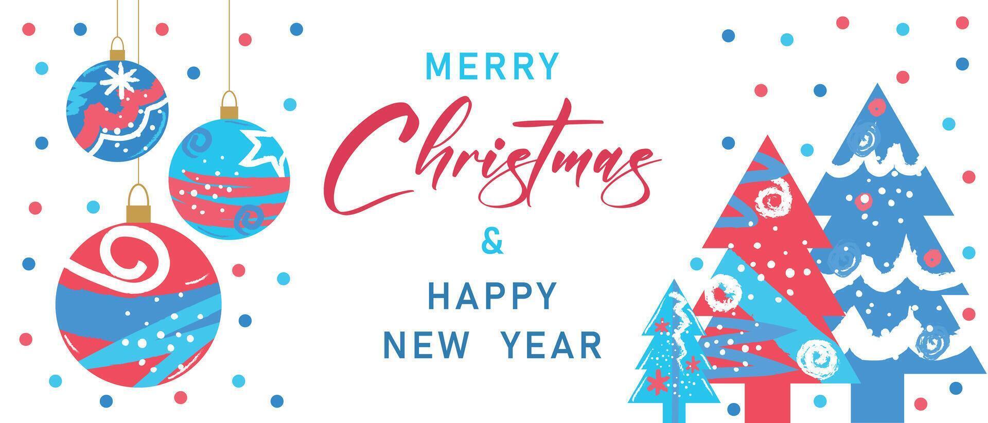 Merry Christmas and Happy New Year banner, greeting card, poster, holiday cover. vector