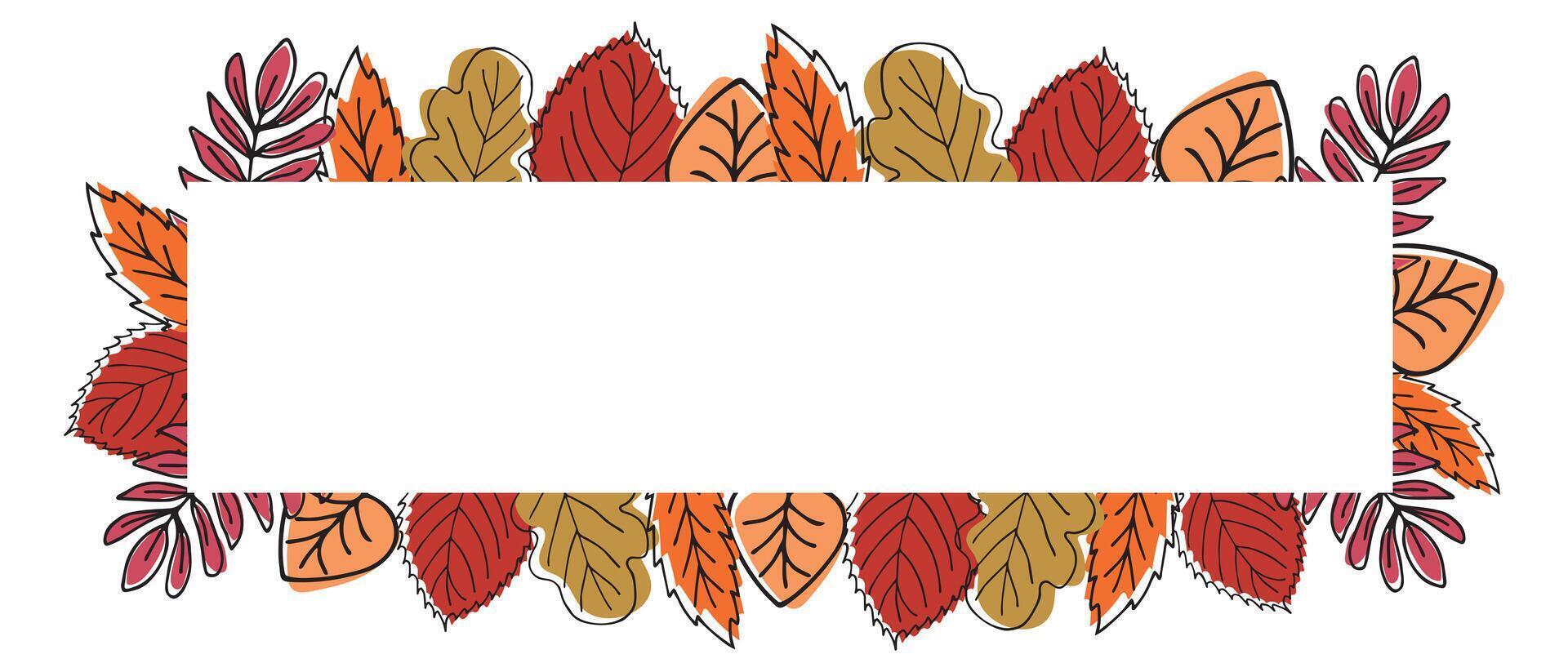 Autumn frame with leaves in doodle style. Autumn background with space for text. vector