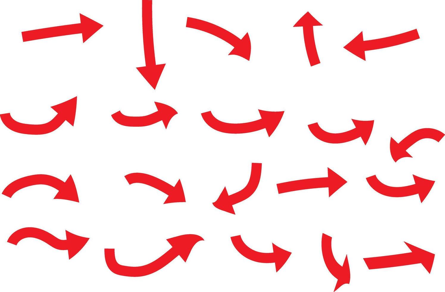 simple red color hand drawn different shapes errow icon set vector