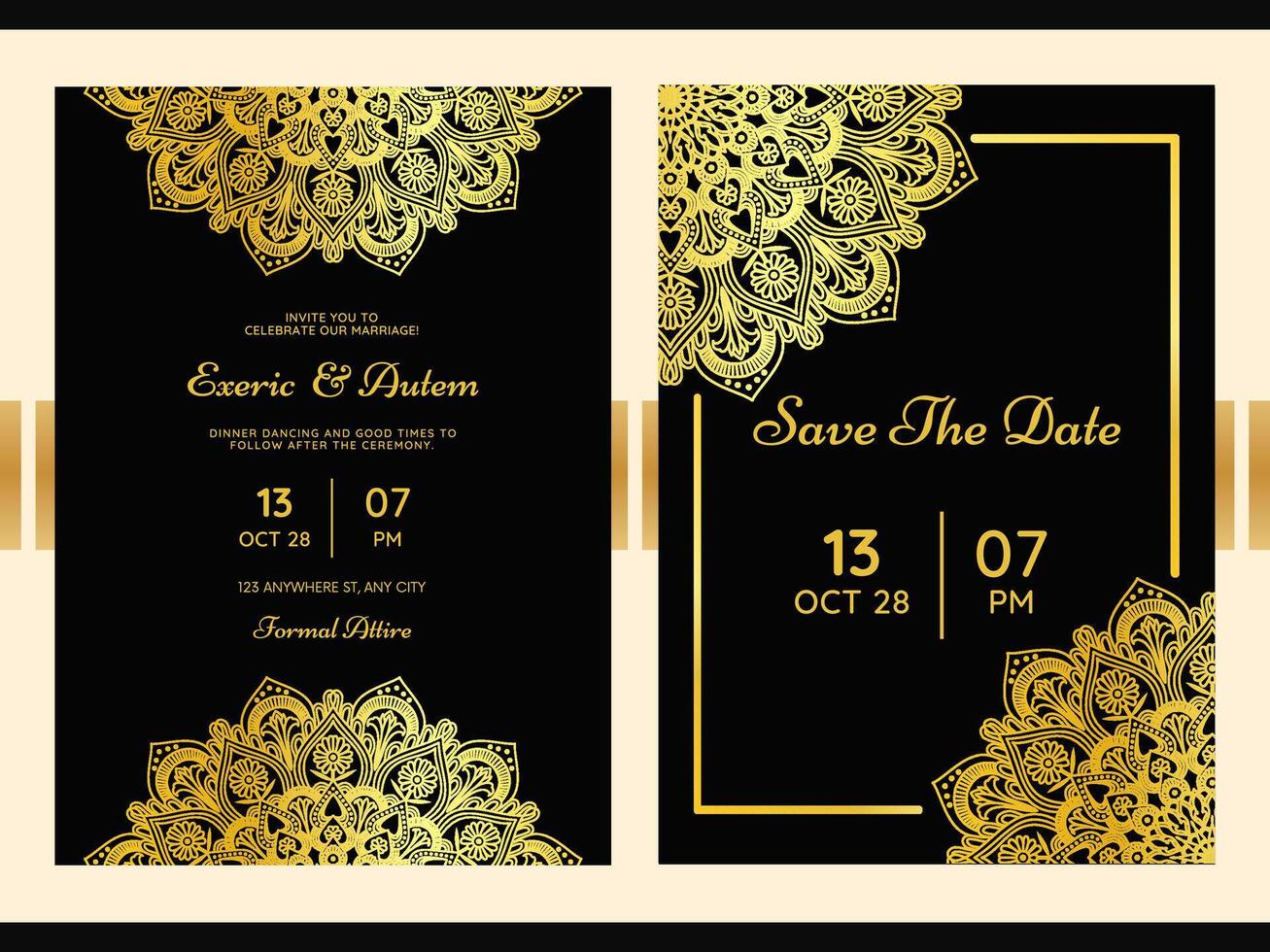Abstract art mandala Wedding invitation card with luxury background Template vector