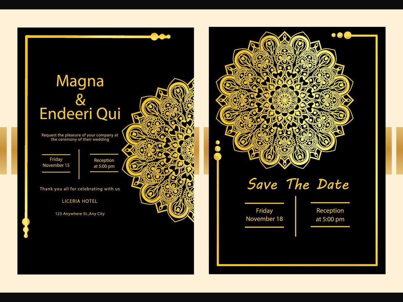 Save The Date invitation card design in floral mandala background Template vector
