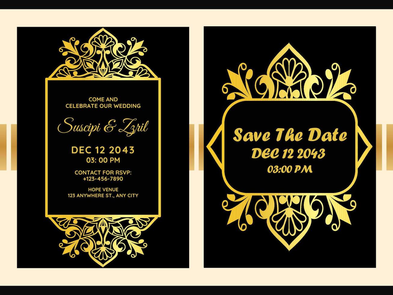 Golden flower mandala Wedding invitation card background Template vector