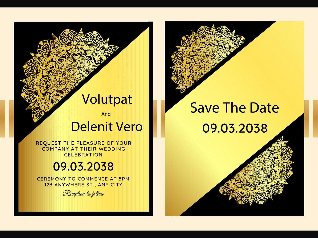 Rustic mandala wedding invitation card design background Template vector