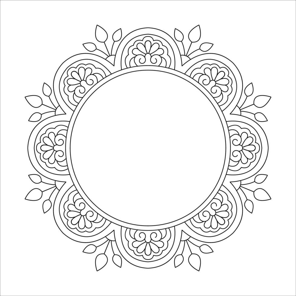 Photo frame design by rounded mandala for Coloring book page vector