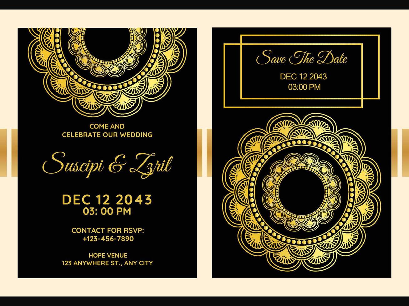 Luxury frame Floral wedding invitation card design background Template vector