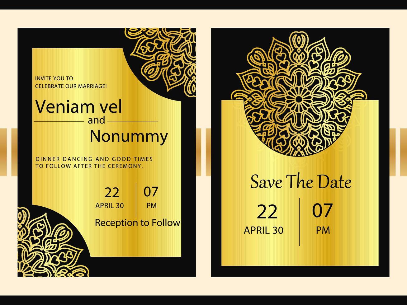 Golden line art flower and botanical leaves Wedding invitation card with luxury background Template vector