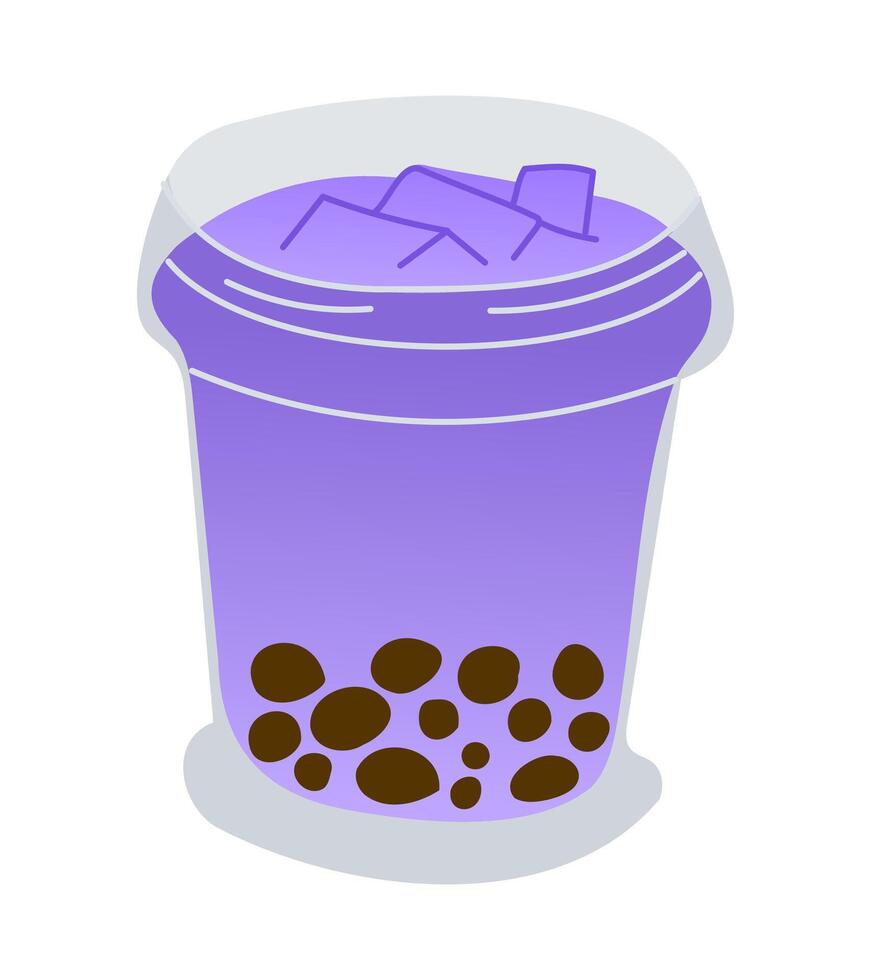 Purple Bubble tea with tapioca pearls in small glass with ice cubes vector