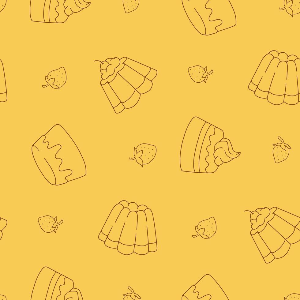 Outline Pudding Strawberry dessert Seamless Pattern illustration for Print, Wallpaper, Decoration. vector